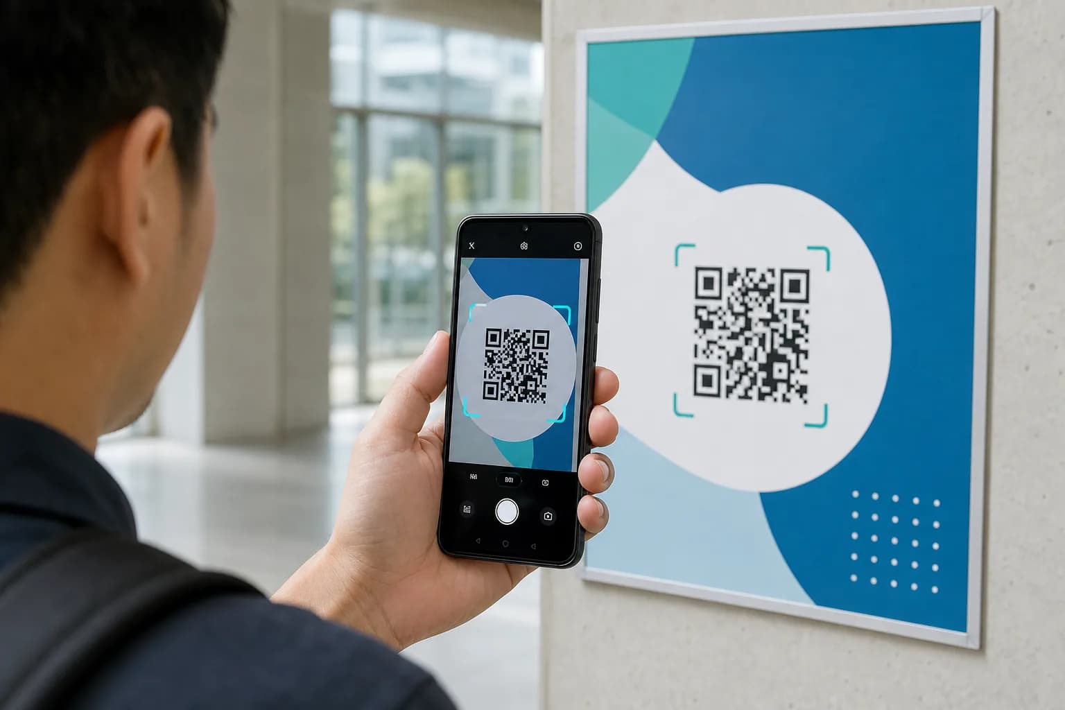Android phone camera recognizing a QR code on a wall poster