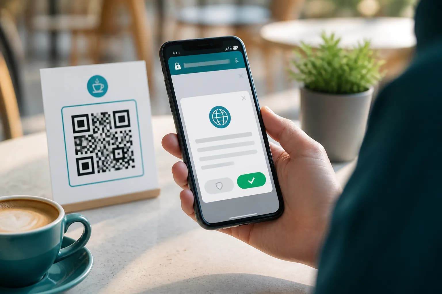 Phone displaying a destination preview before opening a QR code link