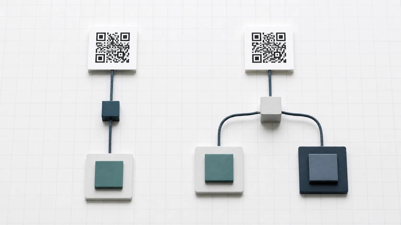 One QR code connected to a single fixed destination and another connected to several managed destinations