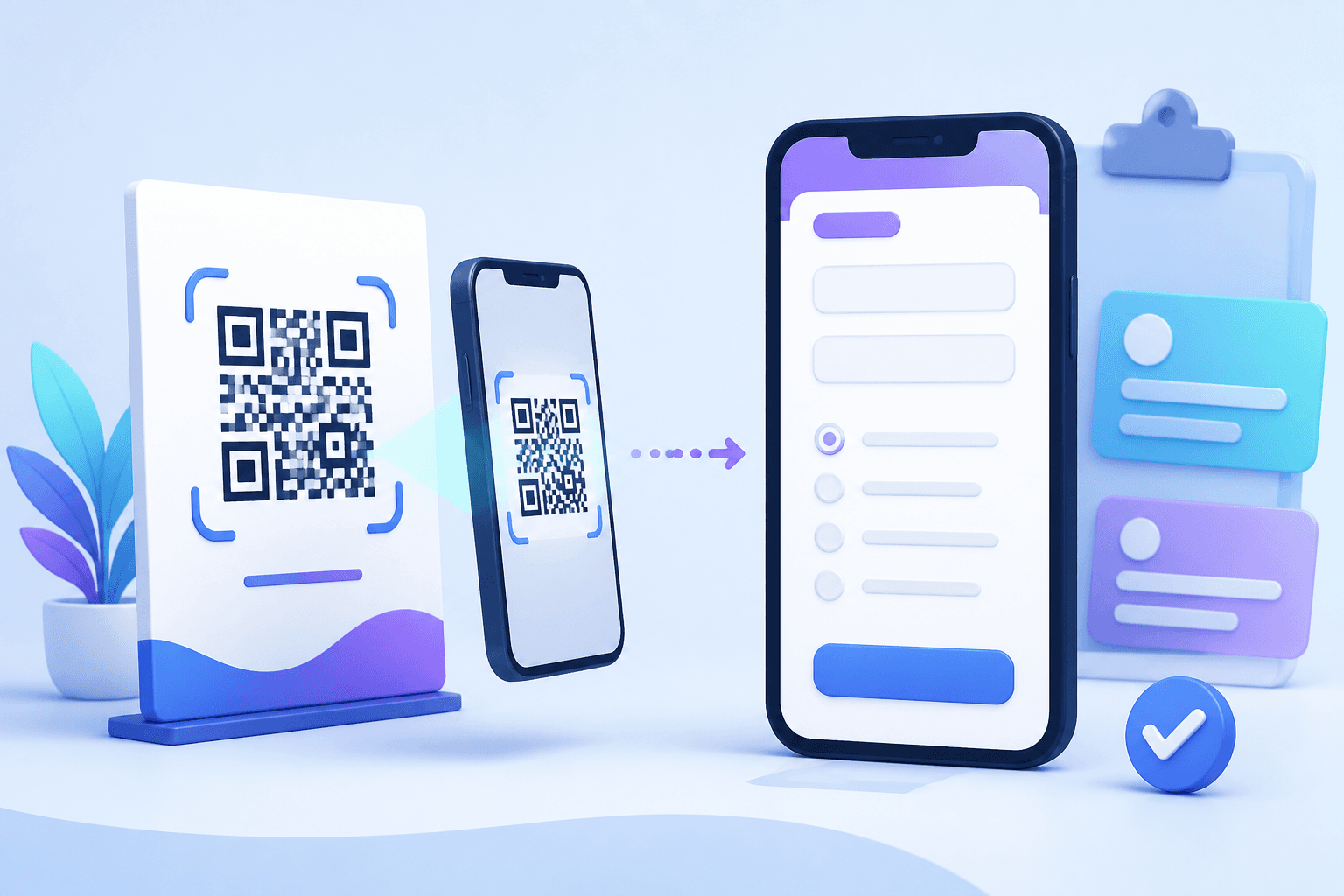 Phone scanning a QR code that opens a mobile form interface