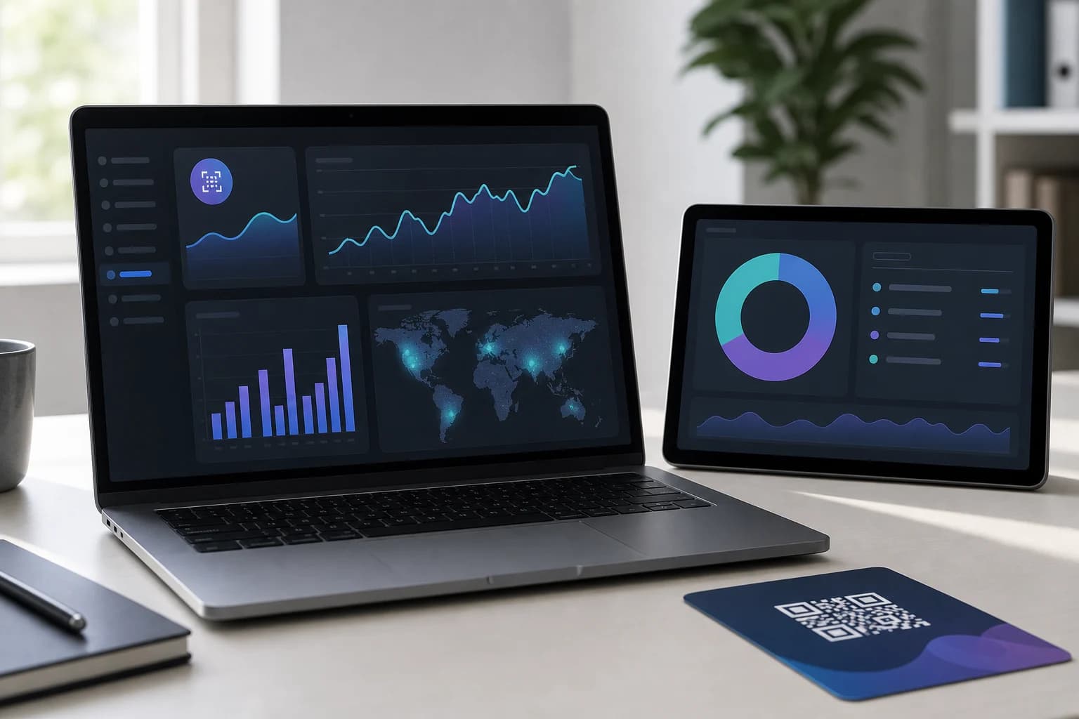 QR campaign measurement dashboard illustrating scans, sessions, engagement, and conversions as separate metrics
