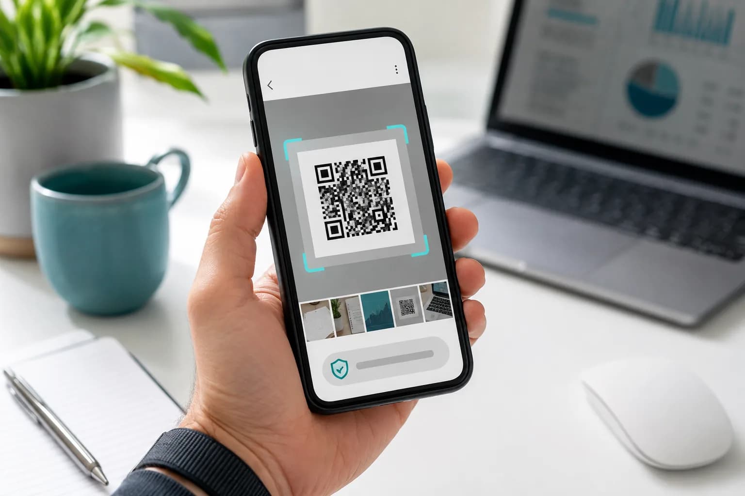 Smartphone photo viewer recognizing a QR code saved in a screenshot